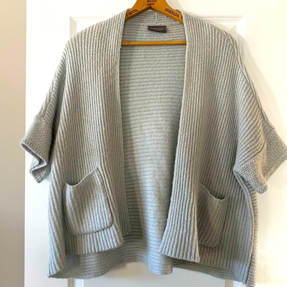Anthropologie Wooden Ships Silver Grey Open Front Cardigan Sweater with Pockets